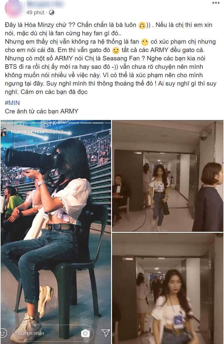 Hòa Minzy vào tận hậu trường theo BTS tại lễ trao giải ARMY tố hám fame ném đá như fan cuồng  - image 1